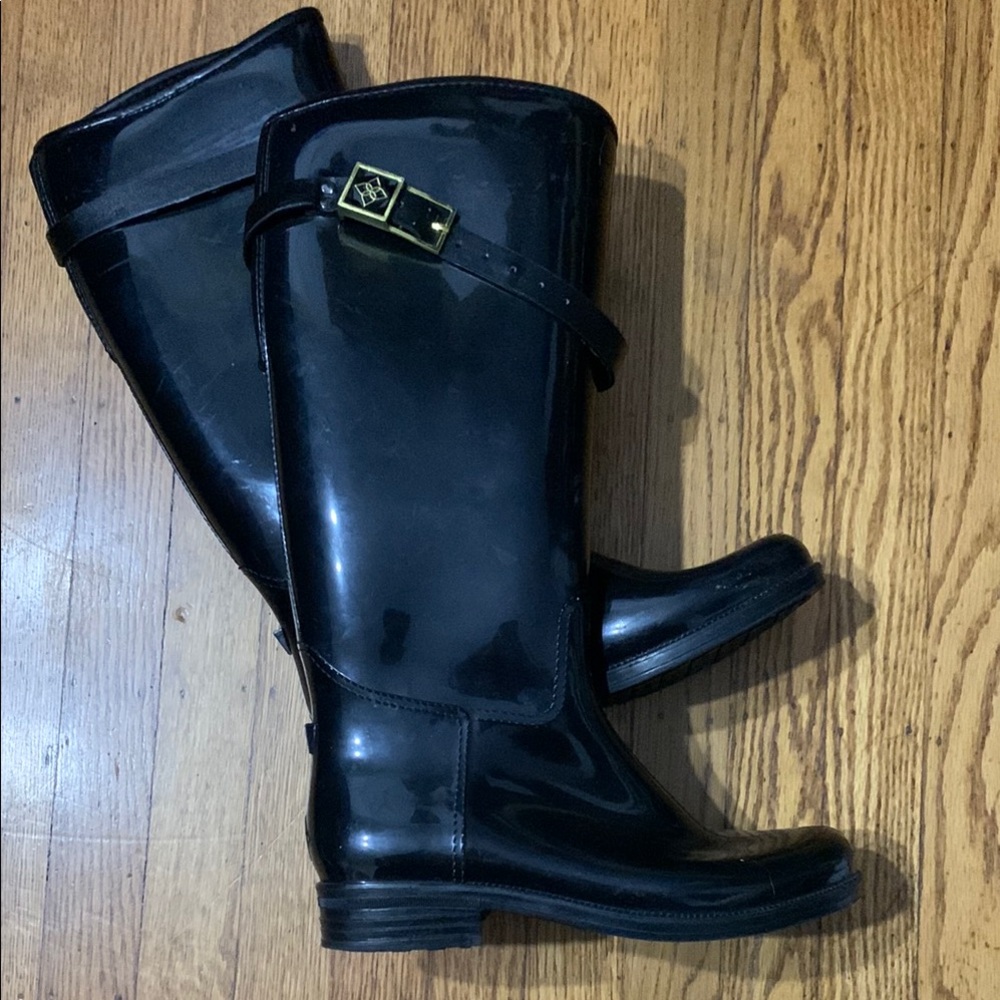 Dav black Tall Rain Boots Fleeced Lined